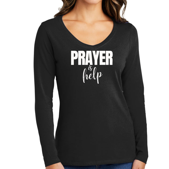 Womens Long Sleeve V-neck Graphic T-shirt Say It Soul - Prayer - Womens
