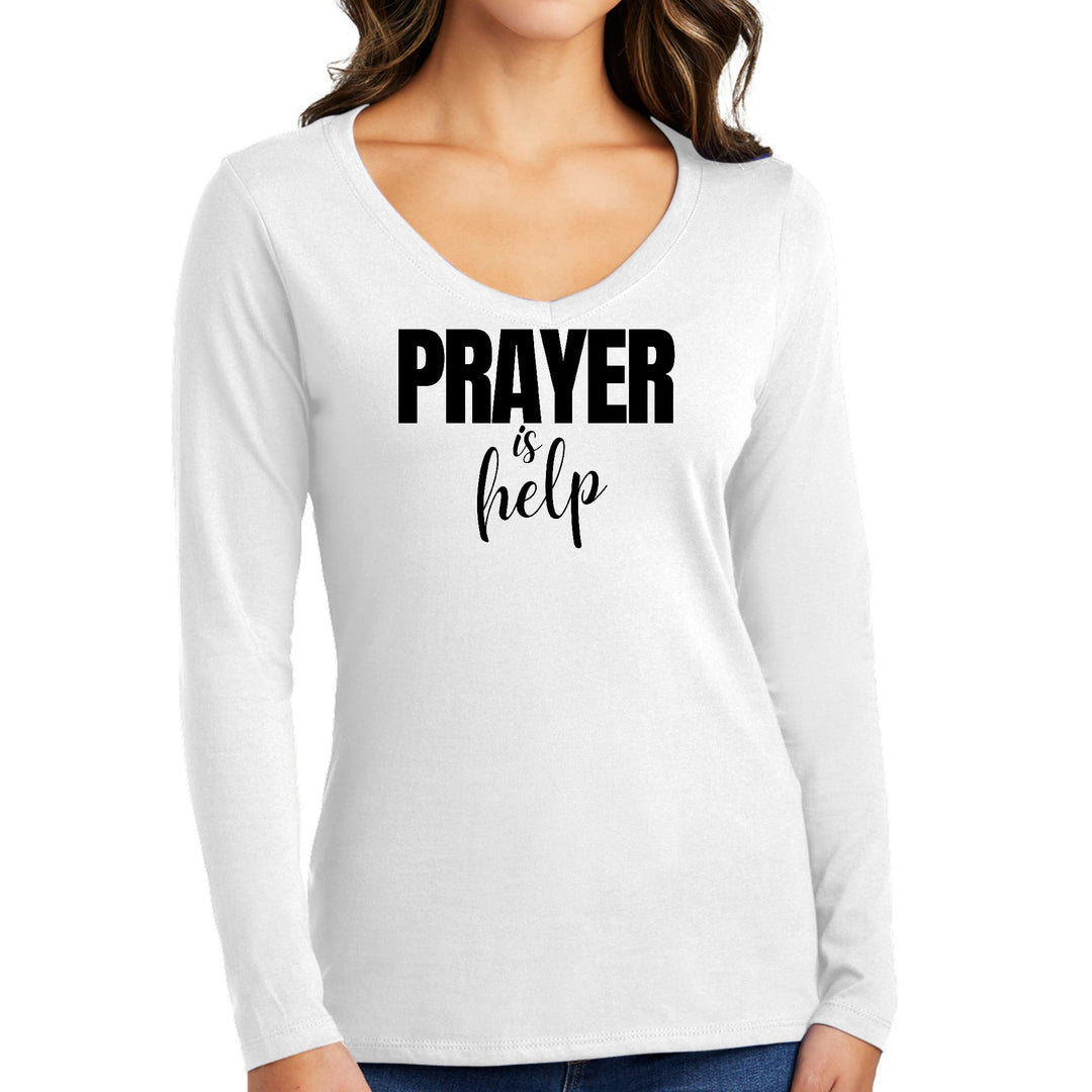 Womens Long Sleeve V-neck Graphic T-shirt Say it Soul - Prayer - Womens