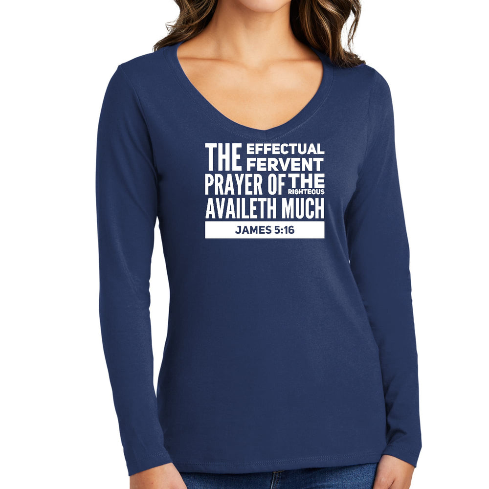 Womens Long Sleeve V-neck Graphic T-shirt the Effectual Fervent - Womens