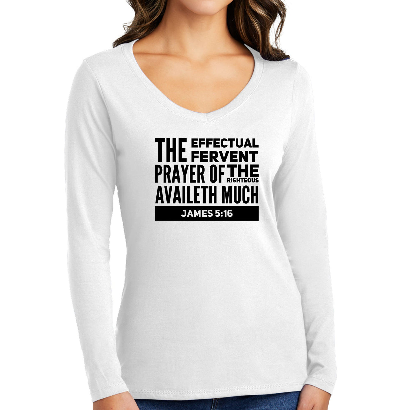 Womens Long Sleeve V - neck Graphic T - shirt The Effectual Fervent - Womens