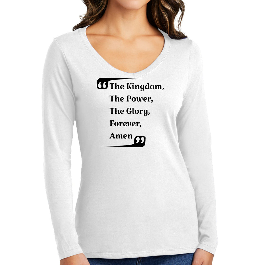 Womens Long Sleeve V-neck Graphic T-shirt The Kingdom The Power - Womens