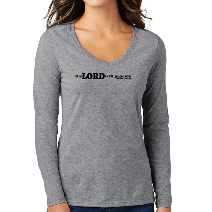 Womens Long Sleeve V-neck Graphic T-shirt the Lord will Provide Print - Womens