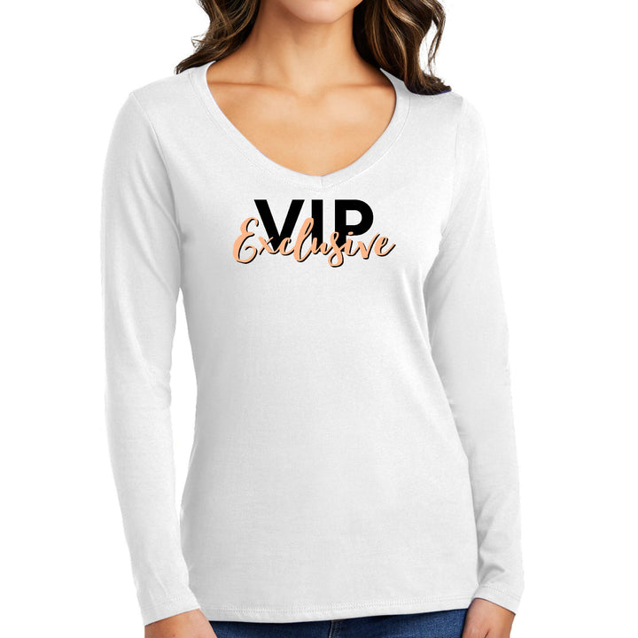 Womens Long Sleeve V-neck Graphic T-shirt Vip Exclusive Black - Womens