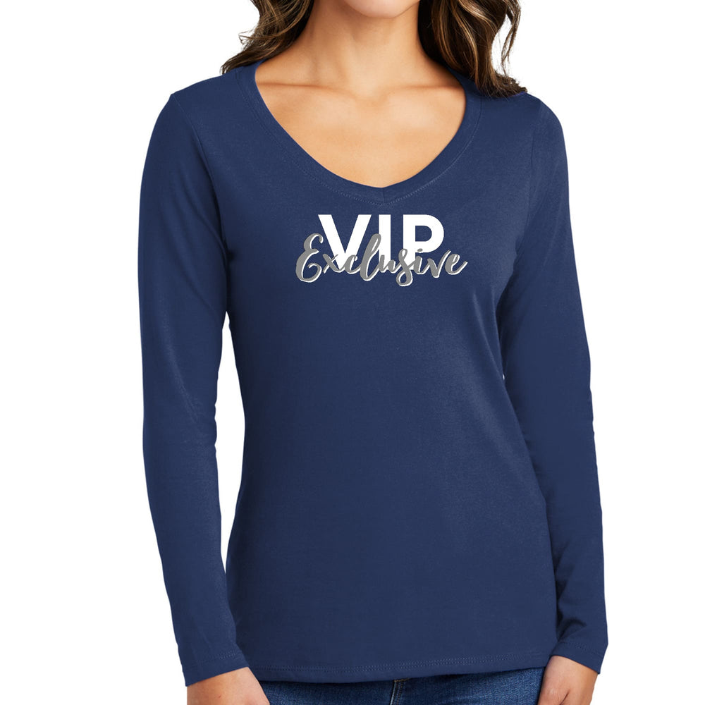 Womens Long Sleeve V-neck Graphic T-shirt Vip Exclusive Grey - Womens