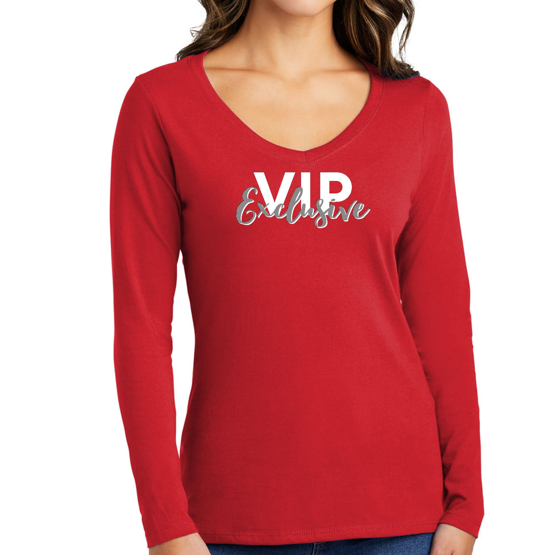 Womens Long Sleeve V-neck Graphic T-shirt - Vip Exclusive Grey - Womens