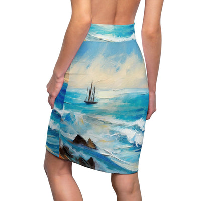 Womens Pencil Skirt Blue Ocean - Skirts