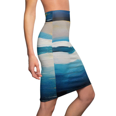 Womens Pencil Skirt Blue Ocean Golden Sunset - Skirts