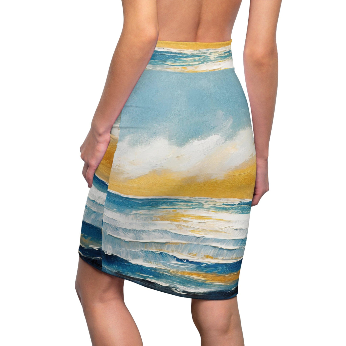 Womens Pencil Skirt Blue Ocean Golden Sunset - Womens | Skirts