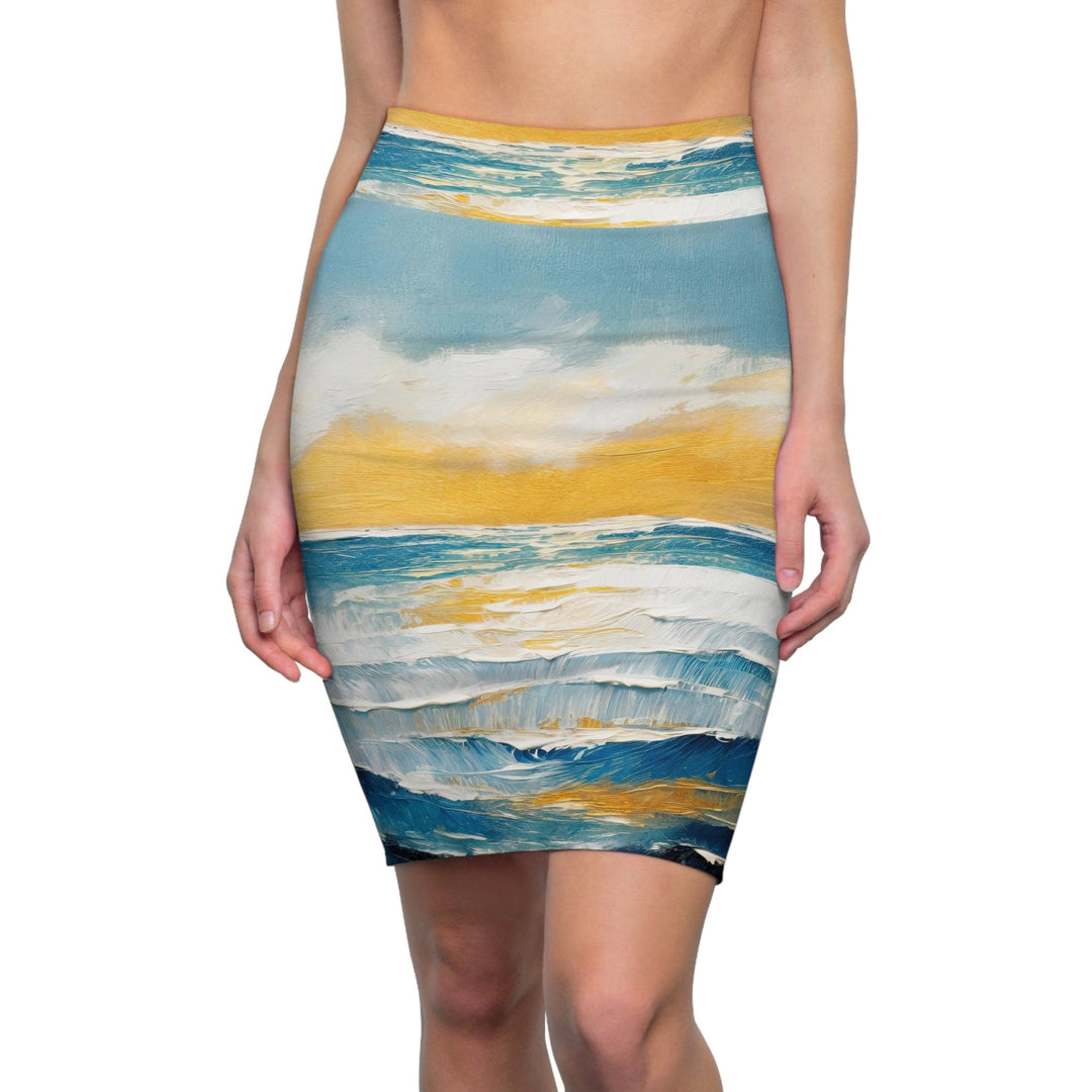 Womens Pencil Skirt Blue Ocean Golden Sunset - Womens | Skirts