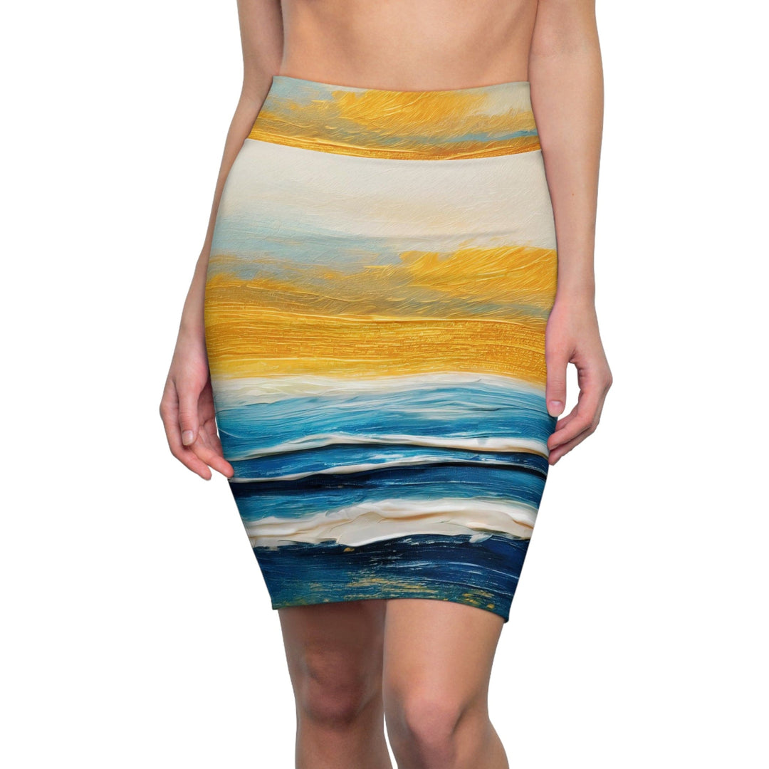 Womens Pencil Skirt Blue Ocean Golden Sunset Print - Womens | Skirts