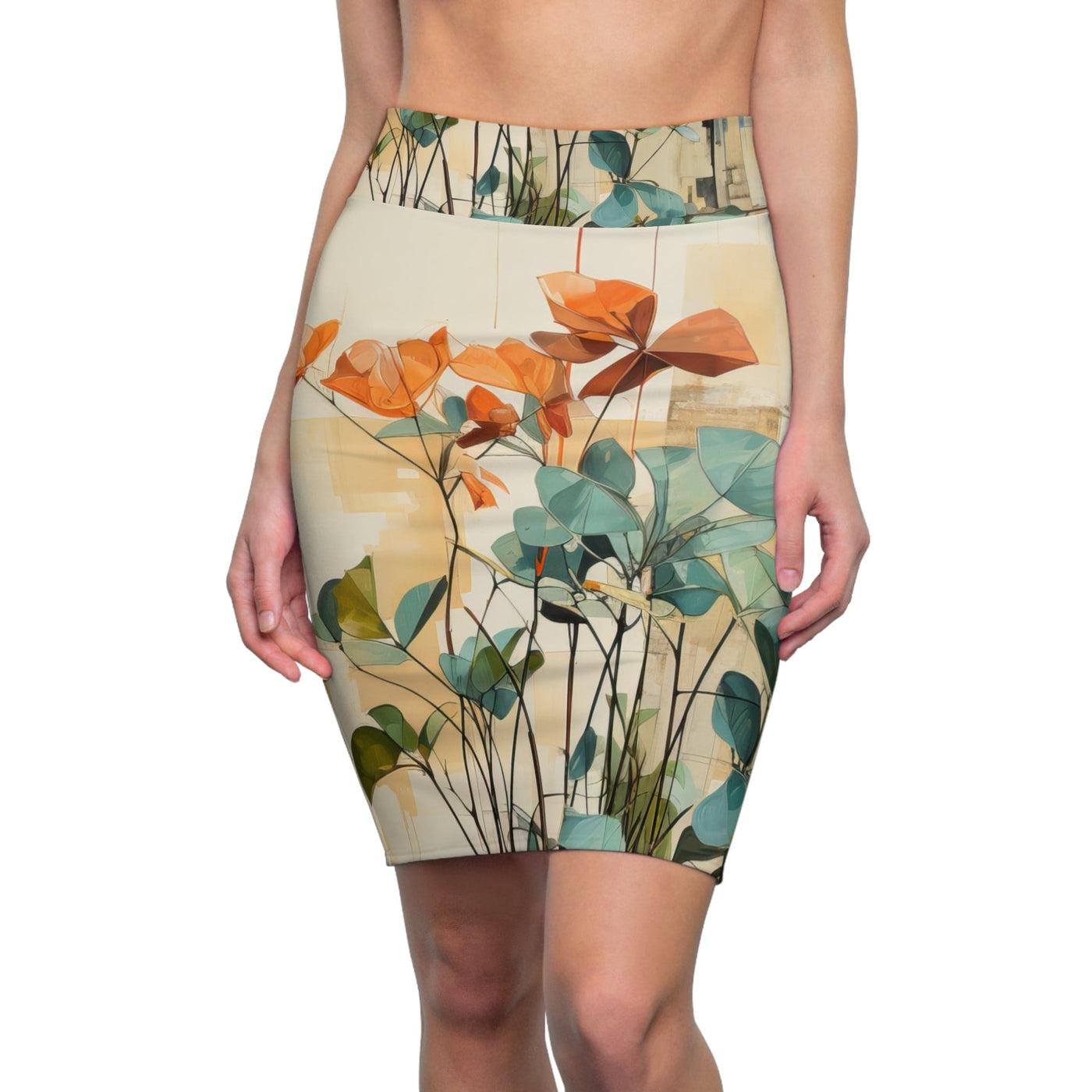 Womens Pencil Skirt Contemporary Botanical Earthy Rustic Plant Print - Womens