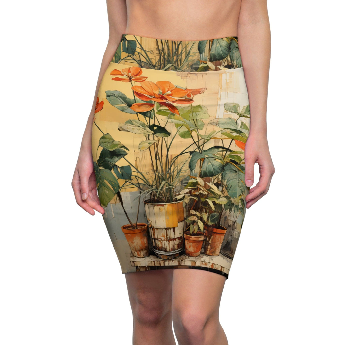 Womens Pencil Skirt Earthy Rustic Potted Plants - Skirts