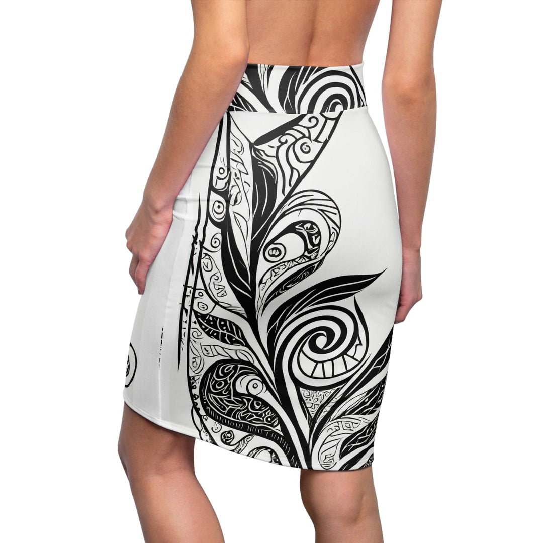 Womens Pencil Skirt Floral Black Line Art Print 54615 - Womens | Skirts