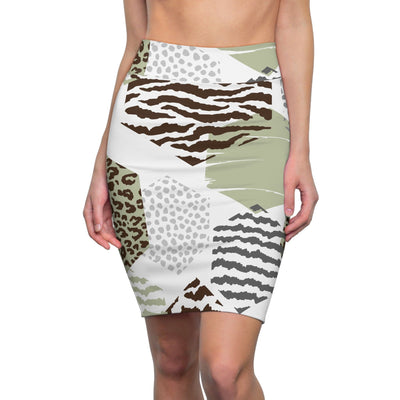 Womens Pencil Skirt Green Grey Hexagon Pattern - Skirts