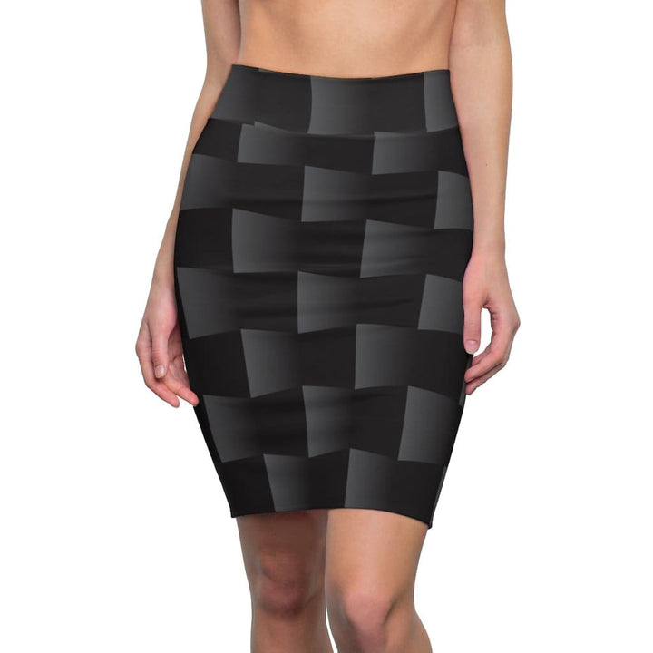 Womens Pencil Skirt High Waist Stretch 3d Black Squares - Womens | Skirts