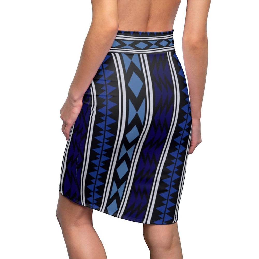 Womens Pencil Skirt High Waist Stretch Blue Aztec - Womens | Skirts