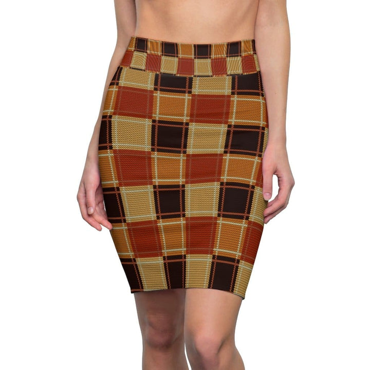 Womens Pencil Skirt High Waist Stretch Checker Brown - Womens | Skirts