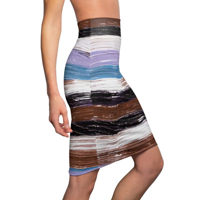 Womens Pencil Skirt Lavender Black Brown Rustic Pattern - Skirts