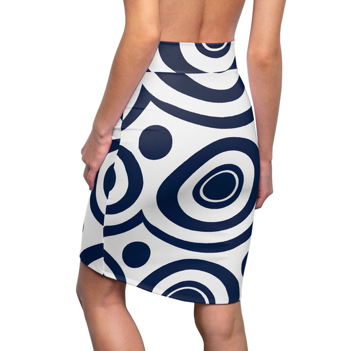 Womens Pencil Skirt Navy Blue and White Circular Pattern - Womens | Skirts