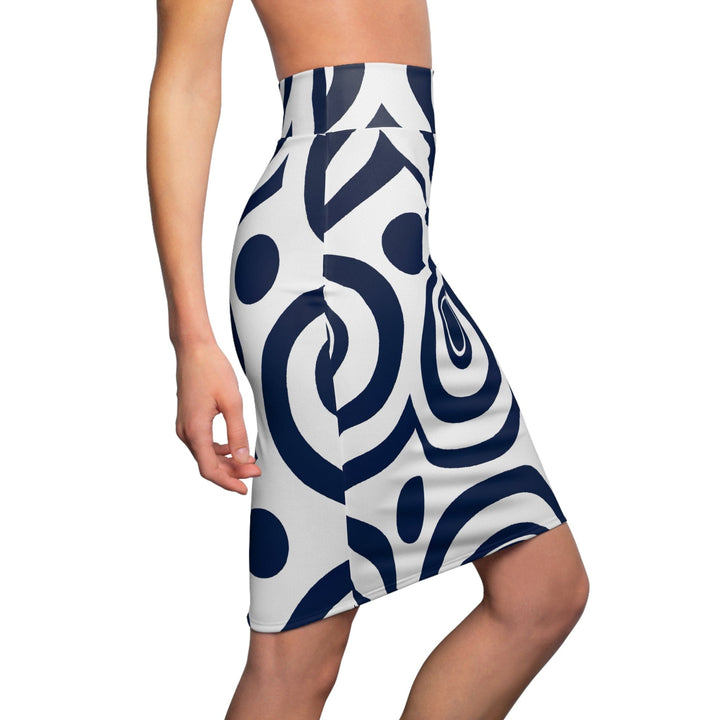 Womens Pencil Skirt Navy Blue and White Circular Pattern - Womens | Skirts