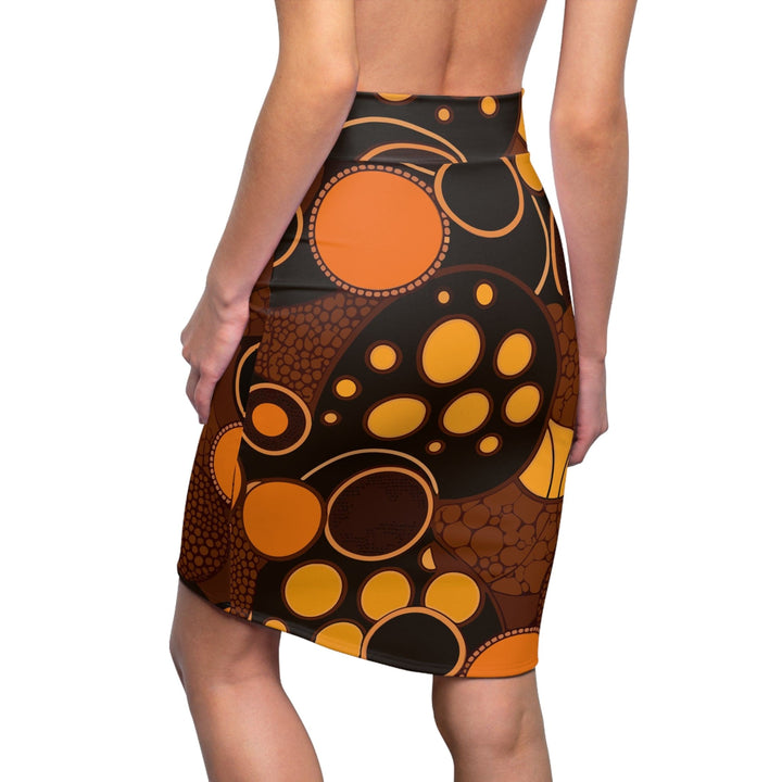 Womens Pencil Skirt Orange and Brown Spotted Illustration - Womens | Skirts