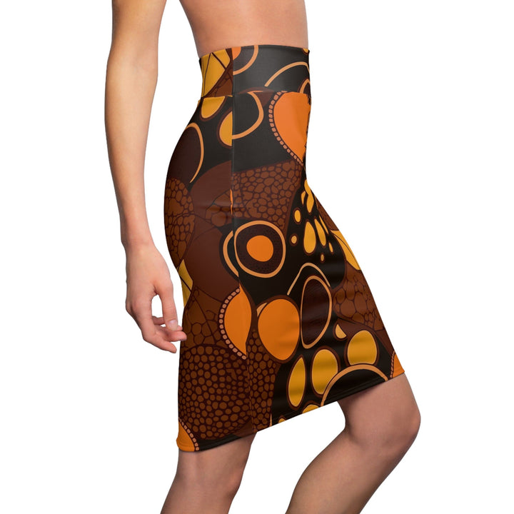 Womens Pencil Skirt Orange and Brown Spotted Illustration - Womens | Skirts