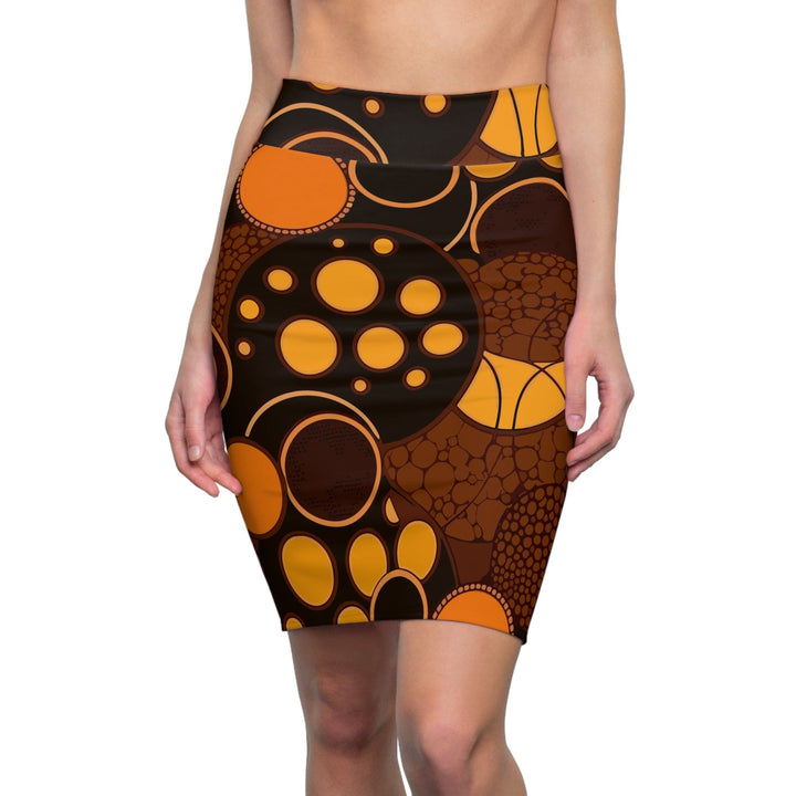 Womens Pencil Skirt Orange and Brown Spotted Illustration - Womens | Skirts