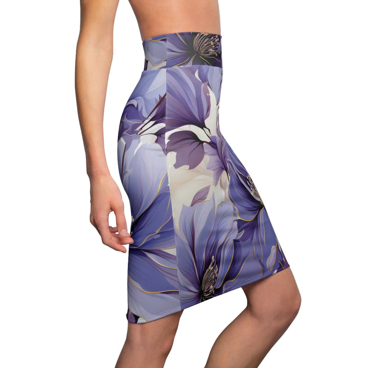 Womens Pencil Skirt Purple and Violet Botanical Blooms: Floral Illustration