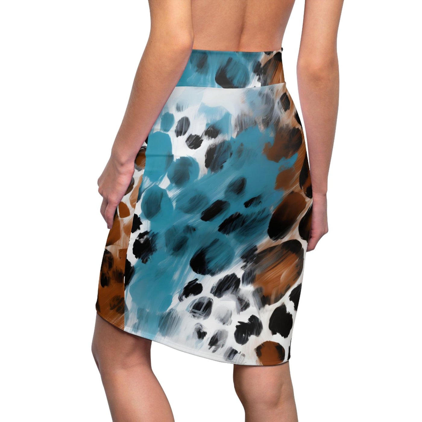 Womens Pencil Skirt Rustic Blue And Brown Spotted Illustration - Skirts