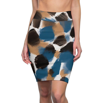 Womens Pencil Skirt Spotted Rustic Brown Black Blue Abstract Illustration