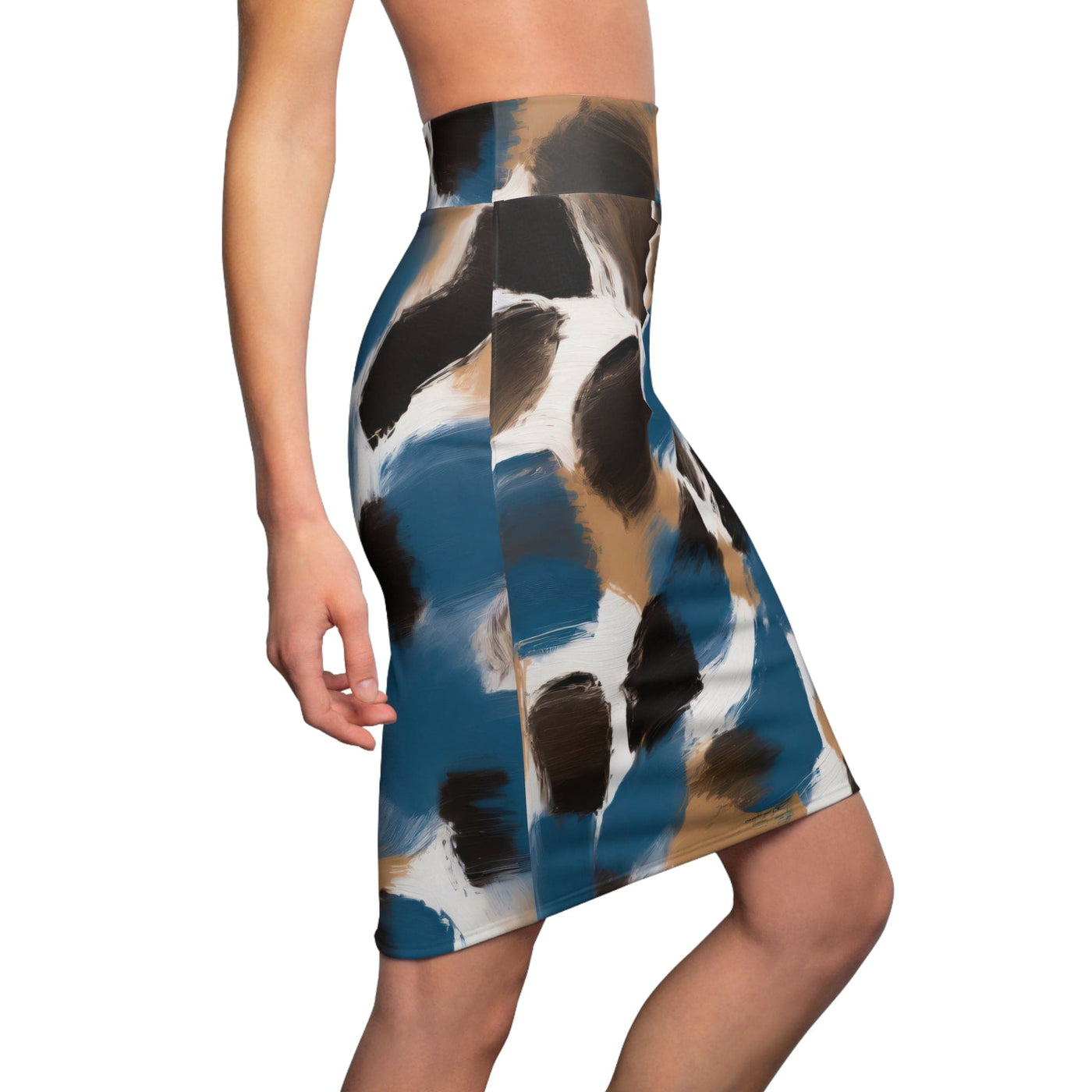 Womens Pencil Skirt Spotted Rustic Brown Black Blue Abstract Illustration