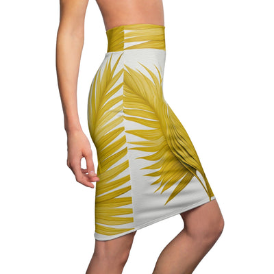 Womens Pencil Skirt Yellow Palm Tree Leaves Minimalist Art - Womens | Skirts