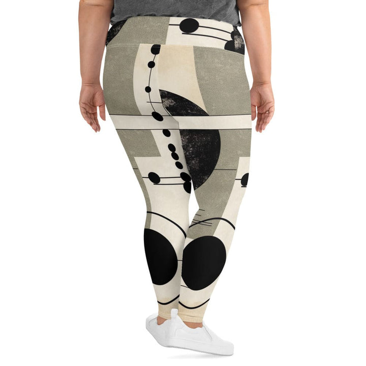 Womens Plus Size Fitness Leggings Abstract Black Beige Brown