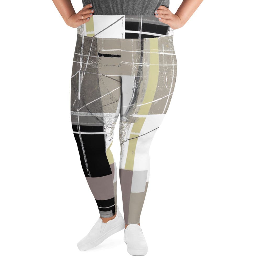 Womens Plus Size Fitness Leggings Abstract Brown Geometric Shapes