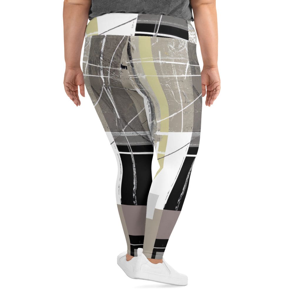 Womens Plus Size Fitness Leggings Abstract Brown Geometric Shapes