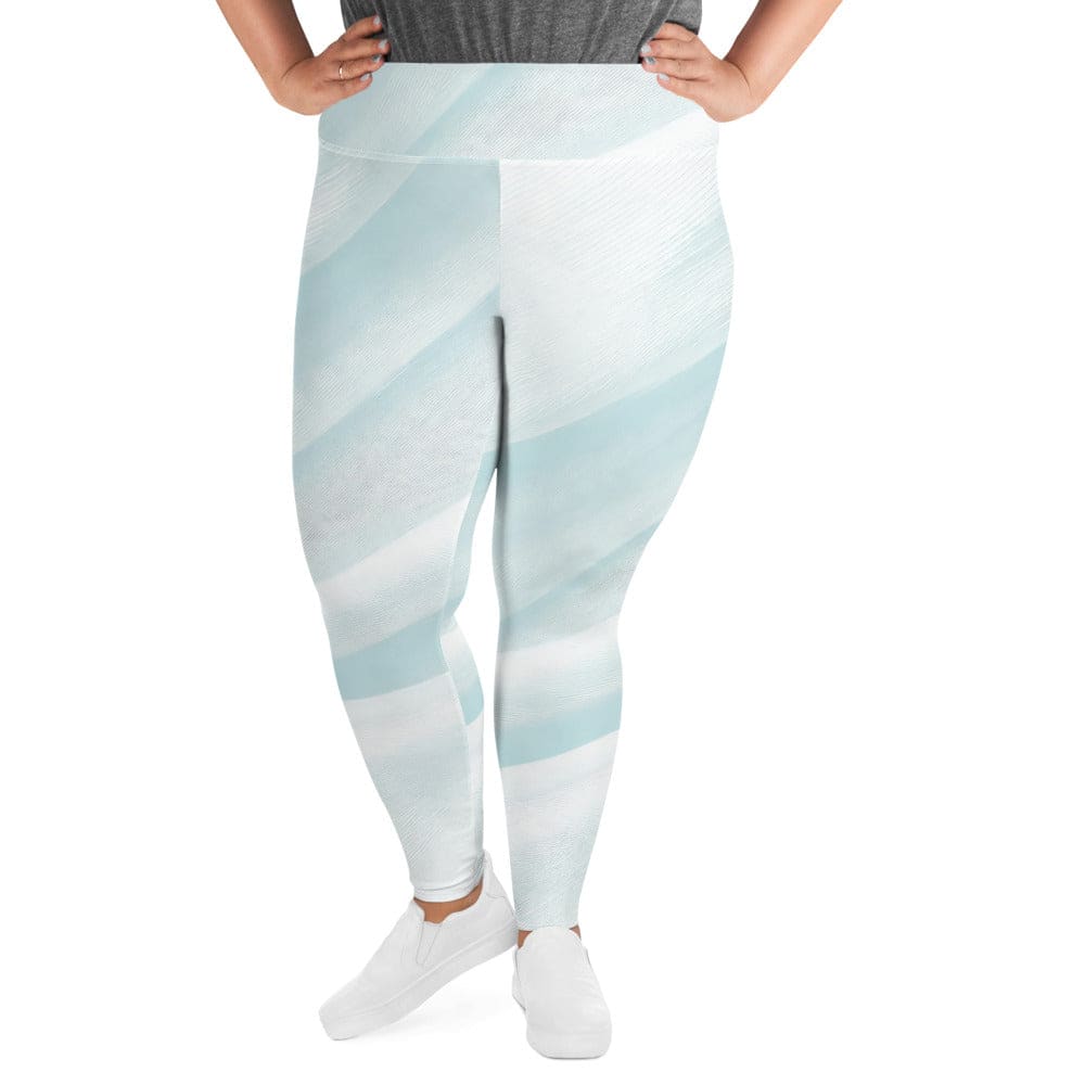 Womens Plus Size Fitness Leggings Abstract Sky Blue Swirl Pattern