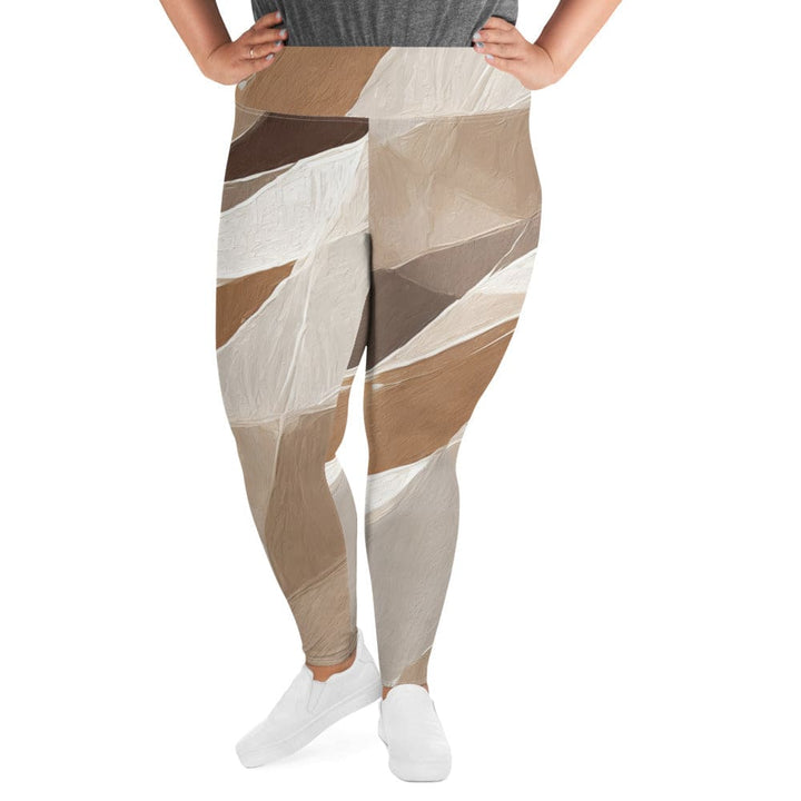 Womens Plus Size Fitness Leggings Abstract Taupe Brown Textured