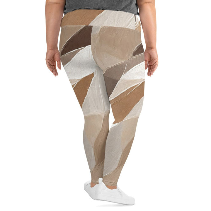 Womens Plus Size Fitness Leggings Abstract Taupe Brown Textured