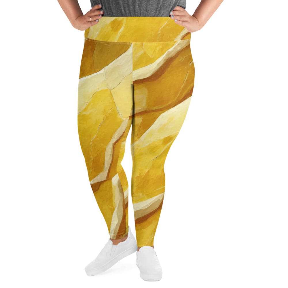 Womens Plus Size Fitness Leggings Abstract Yellow Textured Pattern