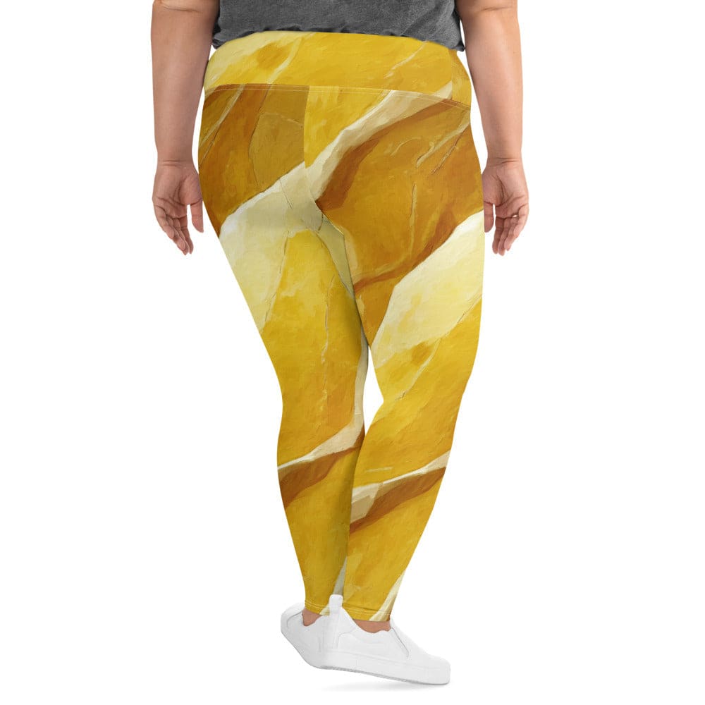 Womens Plus Size Fitness Leggings Abstract Yellow Textured Pattern
