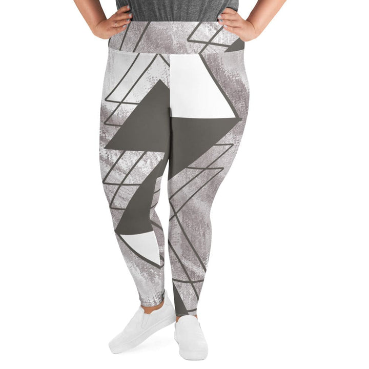 Womens Plus Size Fitness Leggings Ash Grey and White Triangular - Womens