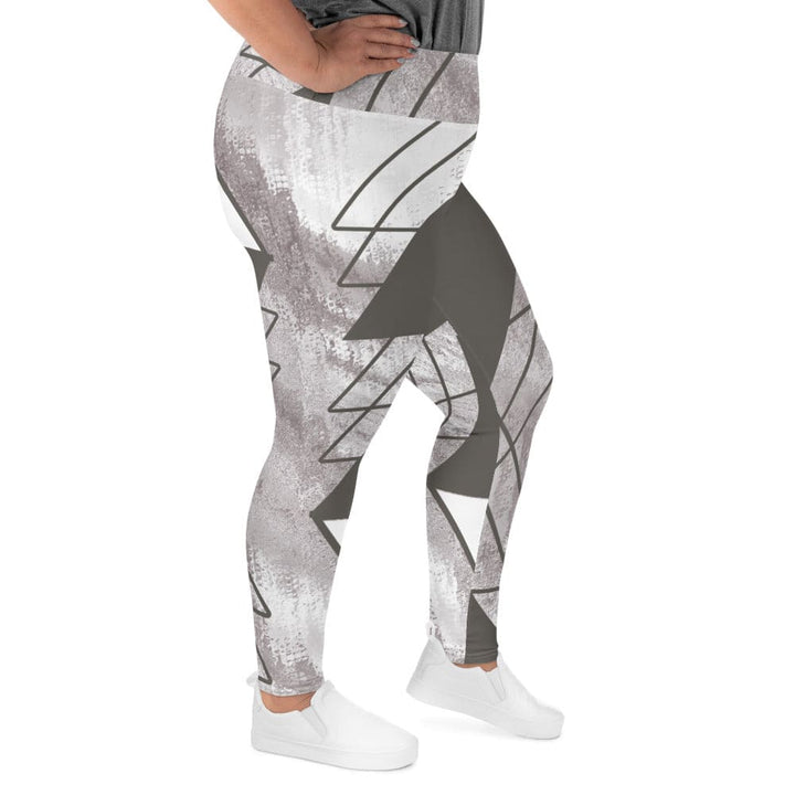 Womens Plus Size Fitness Leggings Ash Grey and White Triangular - Womens