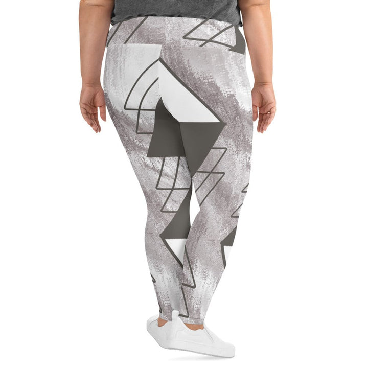 Womens Plus Size Fitness Leggings Ash Grey and White Triangular - Womens