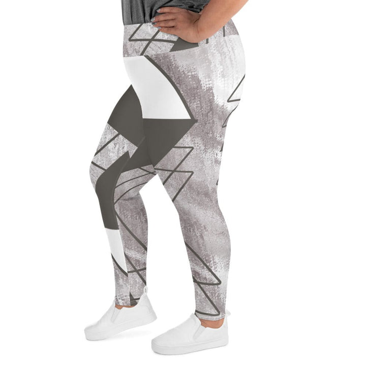 Womens Plus Size Fitness Leggings Ash Grey and White Triangular - Womens