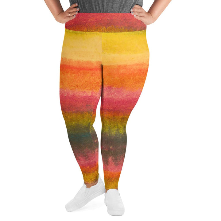 Womens Plus Size Fitness Leggings Autumn Fall Watercolor Abstract
