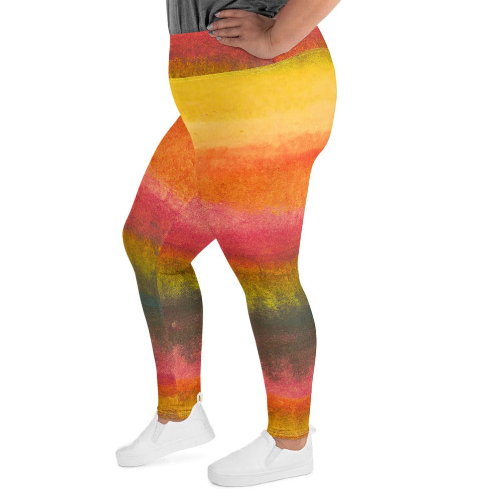 Womens Plus Size Fitness Leggings Autumn Fall Watercolor Abstract