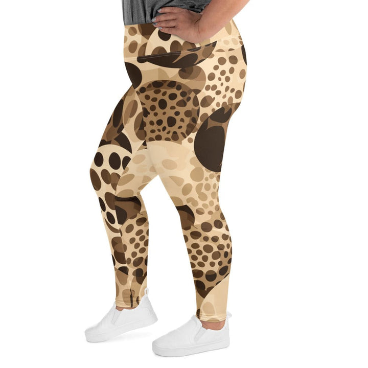 Womens Plus Size Fitness Leggings Beige And Brown Leopard Spots