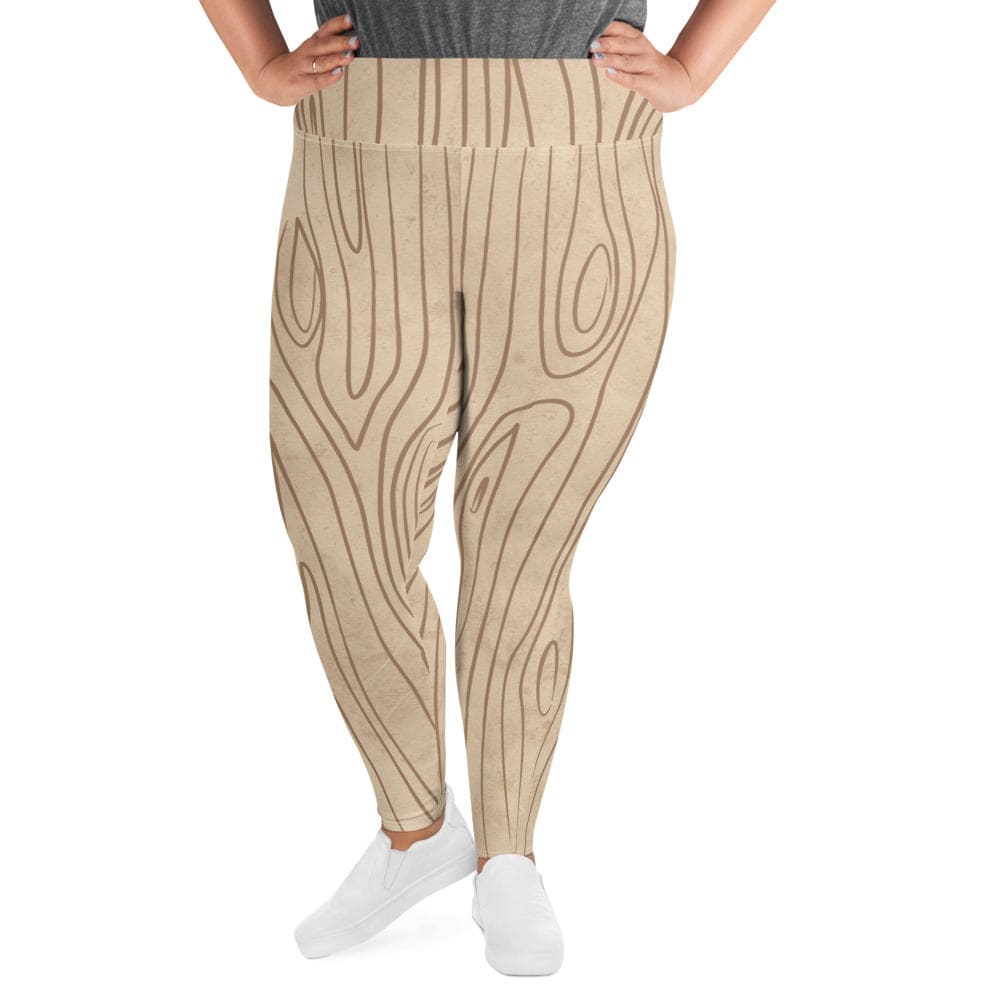 Womens Plus Size Fitness Leggings Beige And Brown Tree Sketch Line