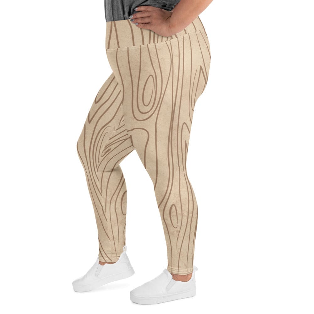 Womens Plus Size Fitness Leggings Beige And Brown Tree Sketch Line