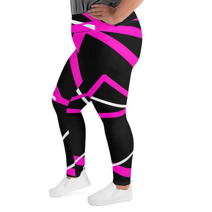 Womens Plus Size Fitness Leggings Black And Pink Pattern 2
